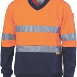 DNC Workwear Hi Vis Two Tone Cotton Fleecy Sweat Shirt V-Neck with 3M Reflective Tape
