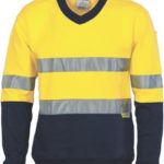 DNC Workwear Hi Vis Two Tone Cotton Fleecy Sweat Shirt V-Neck with 3M Reflective Tape