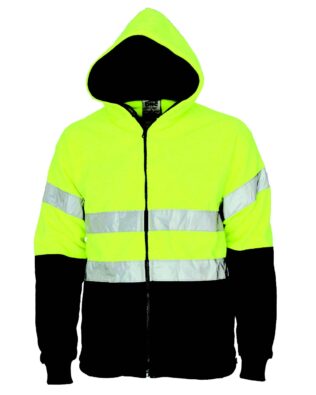 DNC Workwear Hi Vis full zip polar fleece hoodie with CSR Reflective Tape