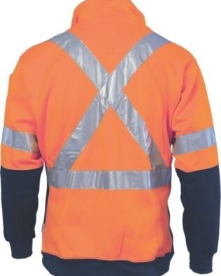 DNC Workwear Hi Vis cool-breeze cotton shirt with double hoop on arms & X back CSR Reflective Tape Long Sleeve
