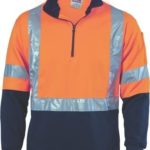 DNC Workwear Hi Vis cool-breeze cotton shirt with double hoop on arms & X back CSR Reflective Tape Long Sleeve