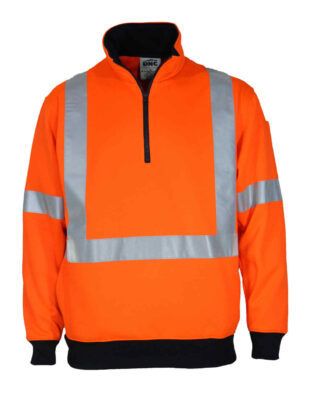 DNC Workwear Hi Vis 1/2 Zip Fleecy With ‘X’ Back & Additional Tape On The Back