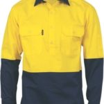 DNC Workwear Hi Vis 2 Tone Cool-Breeze Close Front Cotton Shirt Long Sleeve