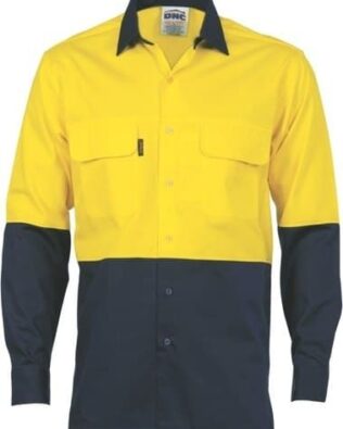 DNC Workwear Hi Vis 3 Way Cool-Breeze Cotton Shirt Long Sleeve