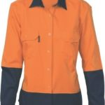 DNC Workwear Ladies Hi Vis 2 Tone Cool-Breeze Cotton Shirt Long Sleeve