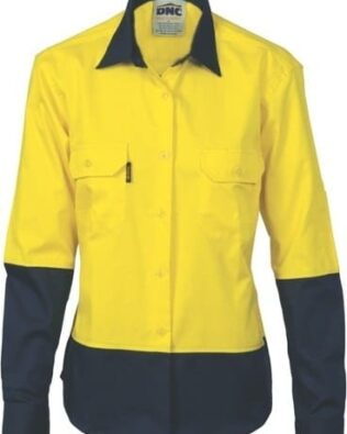 DNC Workwear Ladies Hi Vis 2 Tone Cool-Breeze Cotton Shirt Long Sleeve