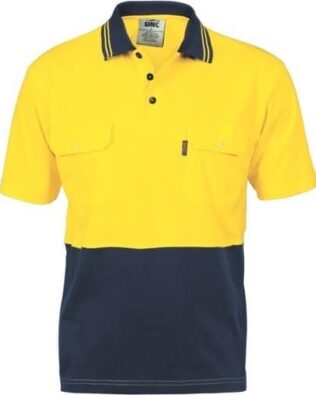 DNC Workwear Hi Vis Cool-Breeze 2 Tone Cotton Jersey Polo Shirt with Twin Chest Pocket Short Sleeve