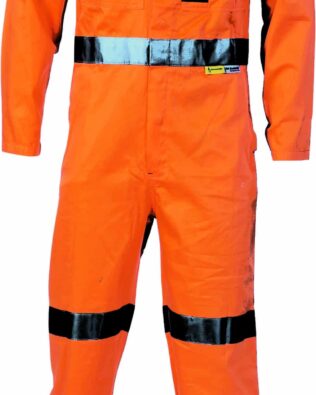 DNC Workwear Hi Vis Cool-Breeze Orange L.Weight Cotton Coverall with 3M Reflective Tape
