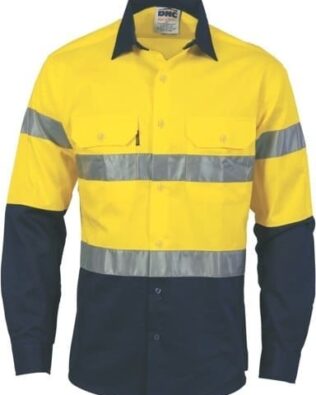 DNC Workwear Hi Vis Cool-Breeze Cotton Shirt with Generic Reflective Tape Long Sleeve
