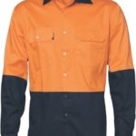 DNC Workwear Hi Vis Two Tone Cotton Drill Vented Shirt Long Sleeve