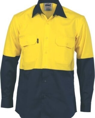 DNC Workwear Hi Vis Two Tone Cotton Drill Vented Shirt Long Sleeve
