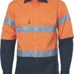 DNC Workwear Hi Vis D/N 2 Tone Drill Shirt with Generic Reflective Tape Long Sleeve