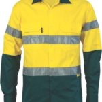 DNC Workwear Hi Vis D/N 2 Tone Drill Shirt with Generic Reflective Tape Long Sleeve