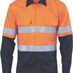 DNC Workwear Hi Vis Cool-Breeze Vertical Vented Cotton Shirt with Generic Reflective Tape Long Sleeve