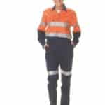DNC Workwear Ladies Hi Vis Two Tone Cool-Breeze Cott on Sh irt with 3M Reflective Tape Long Sleeve
