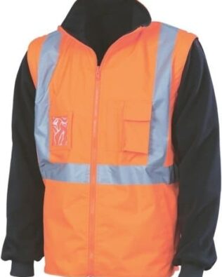 DNC Workwear Hi Vis 4 in 1 Zip off Sleeve Reversible Vest X Back