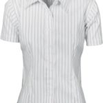 DNC Workwear Ladies Stretch Yarn Dyed Contrast Stripe Shirts -Short Sleeve