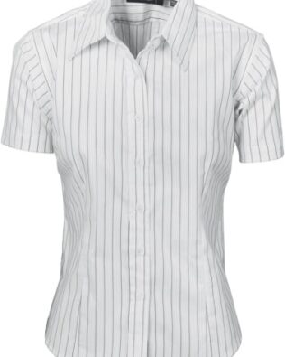 DNC Workwear Ladies Stretch Yarn Dyed Contrast Stripe Shirts -Short Sleeve