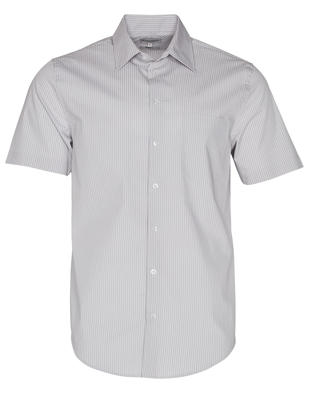 Benchmark M7200S Mens Ticking Stripe Short Sleeve Shirt | Fast Clothing