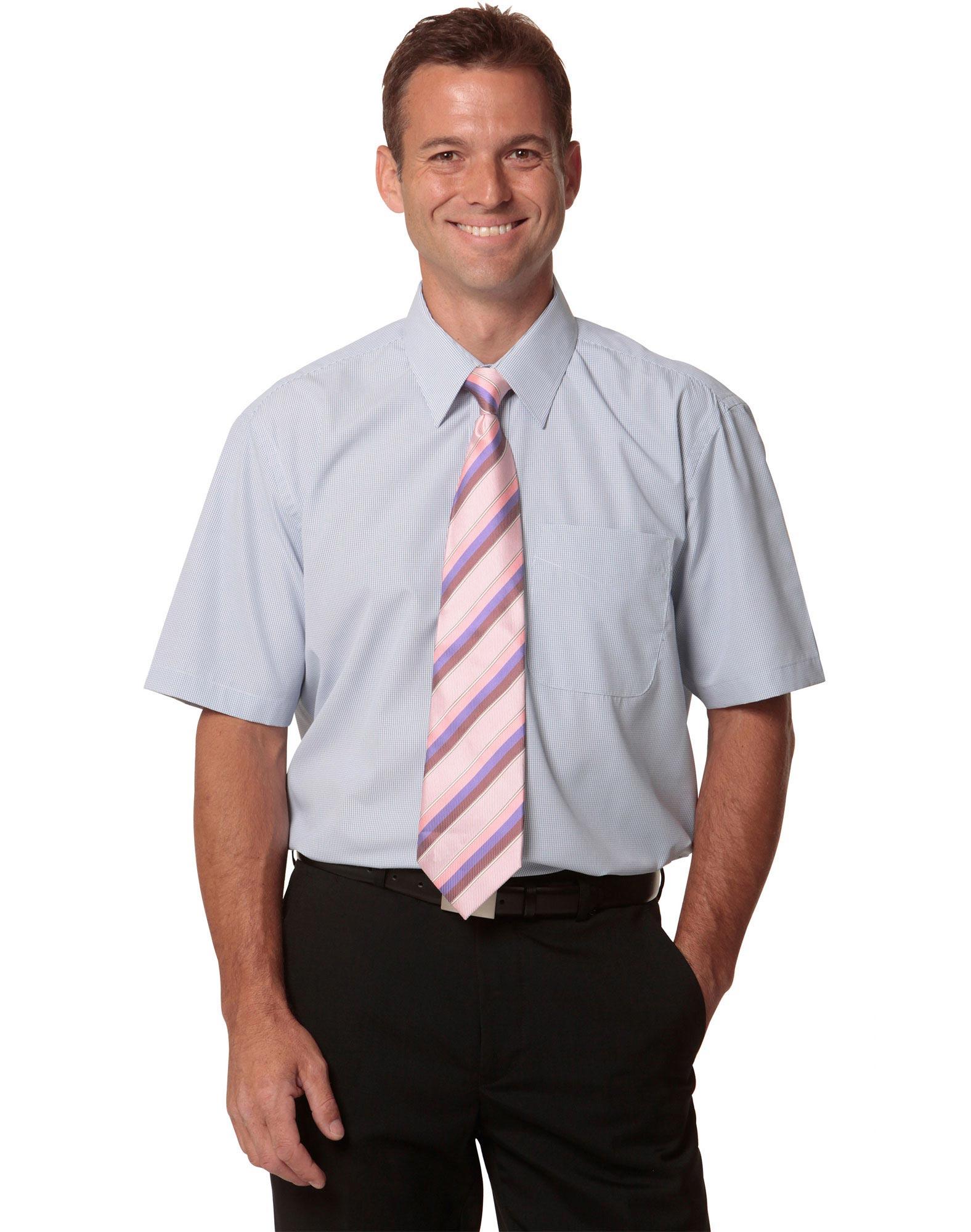 Benchmark M7360S Mens Mini Check Short Sleeve Shirt | Fast Clothing