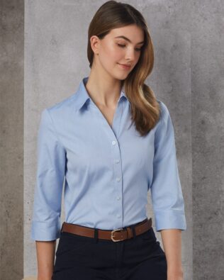 Benchmark Womens CVC Oxford 3/4 Sleeve Shirt