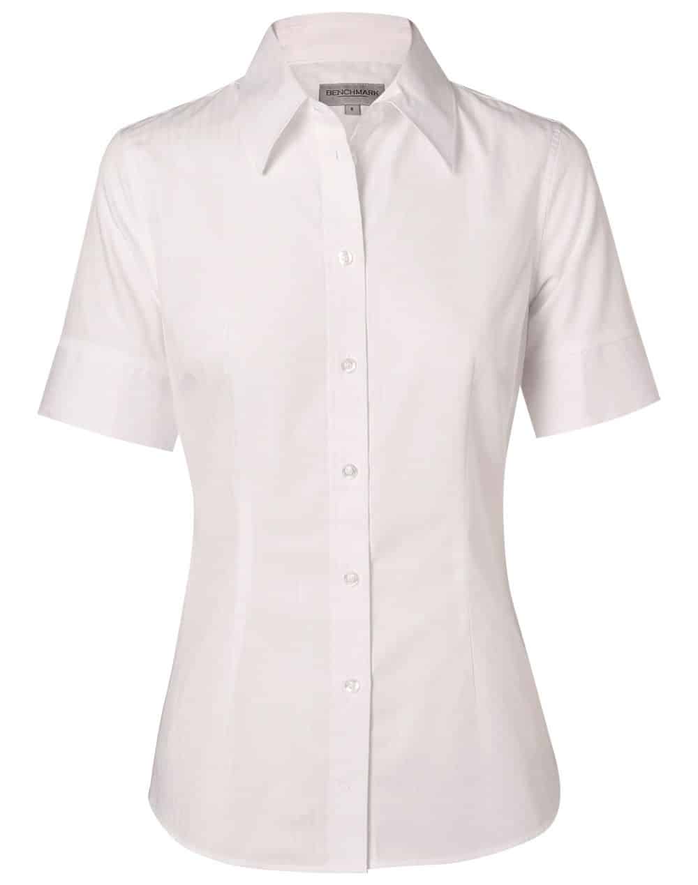 Benchmark M8100S Womens Self Stripe Short Sleeve Shirt | Fast Clothing