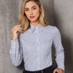 Benchmark Ladies Executive Sateen Stripe Long Sleeve Shirt