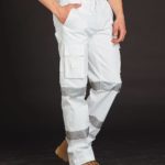 AIW Workwear Mens White Safety Pants with Biomotion Tape Configuration