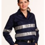 AIW Workwear Womens Cotton Drill Work Shirt With 3M Tapes
