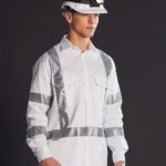 AIW Workwear Mens White Safety Shirt With X Back Biomotion Tape Configuration